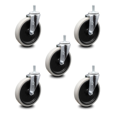 Service Caster 5 Inch Thermoplastic Rubber Wheel 5/16 Inch Threaded Stem Caster SCC, 5PK SCC-TS05S510-TPRS-5161815-5